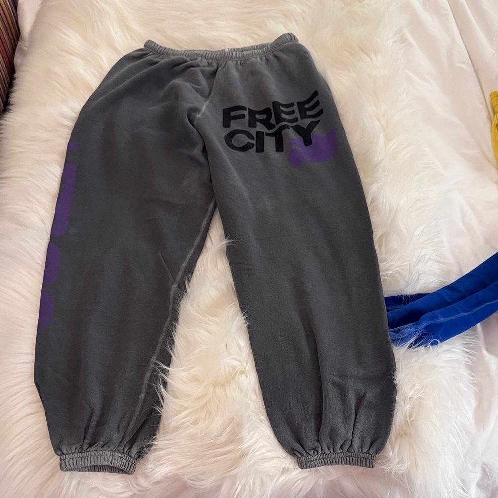 Freecity womens Charcoal and Purple Sweatpants